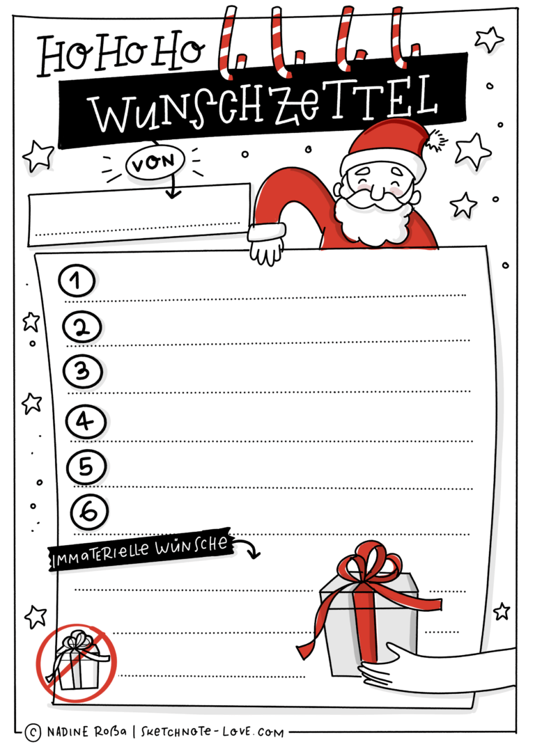 Eine Wunschzettel Vorlage für Weihnachten (in Sketchnotes-Form)