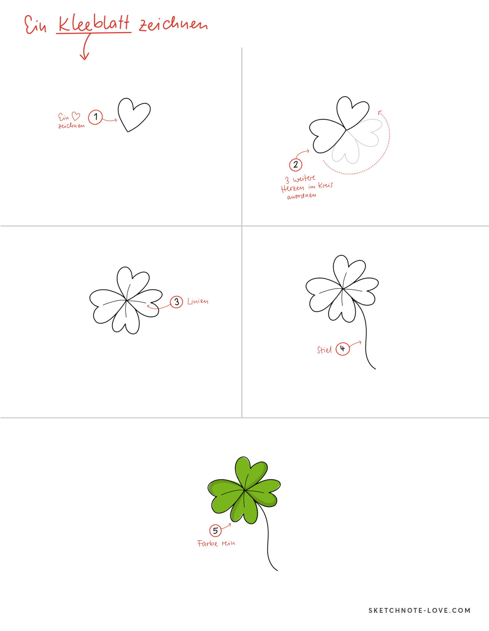 How to draw: Ein Kleeblatt zeichnen - Sketchnote Love