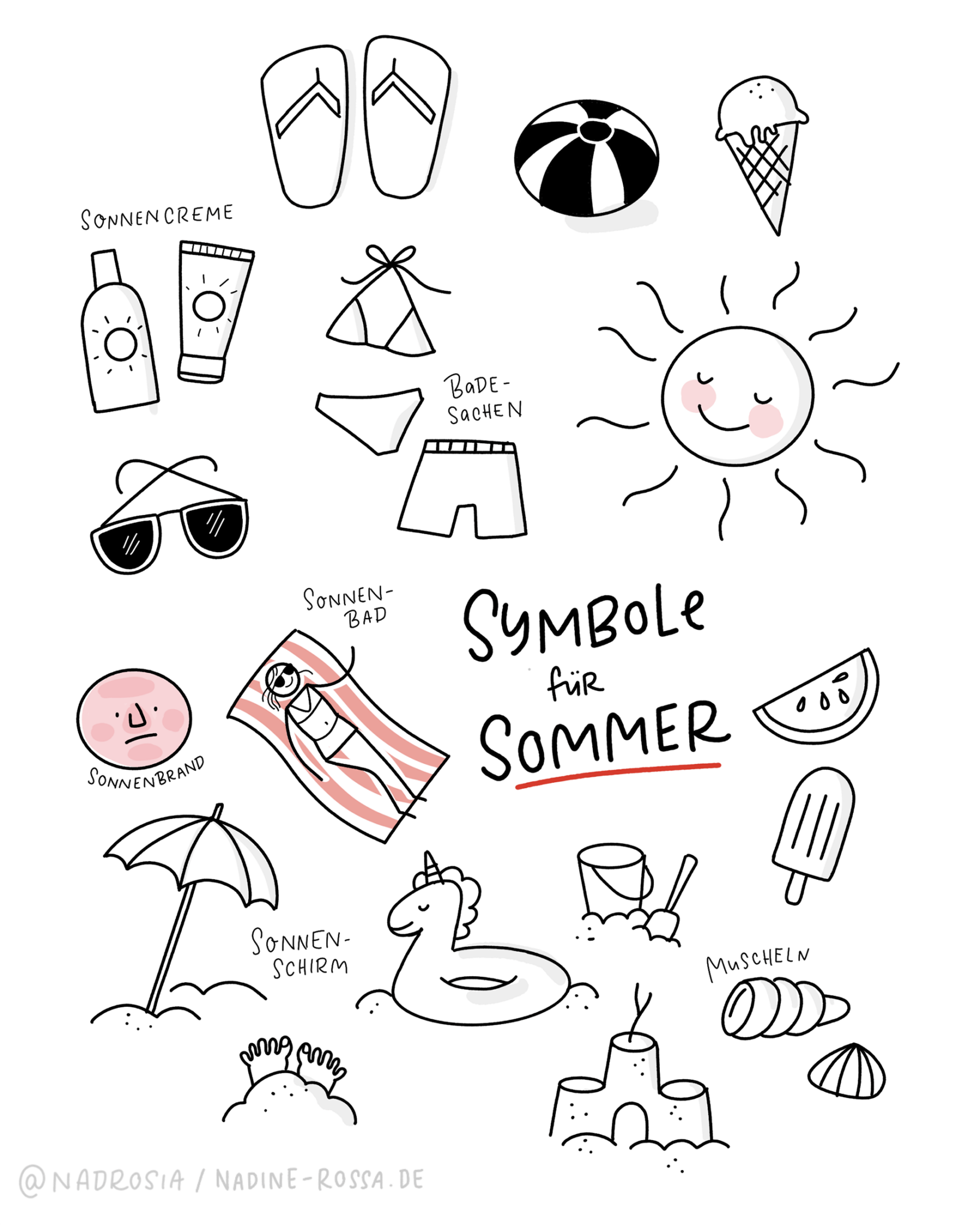Symbole für den Sommer zum nachzeichnen Sketchnote Love