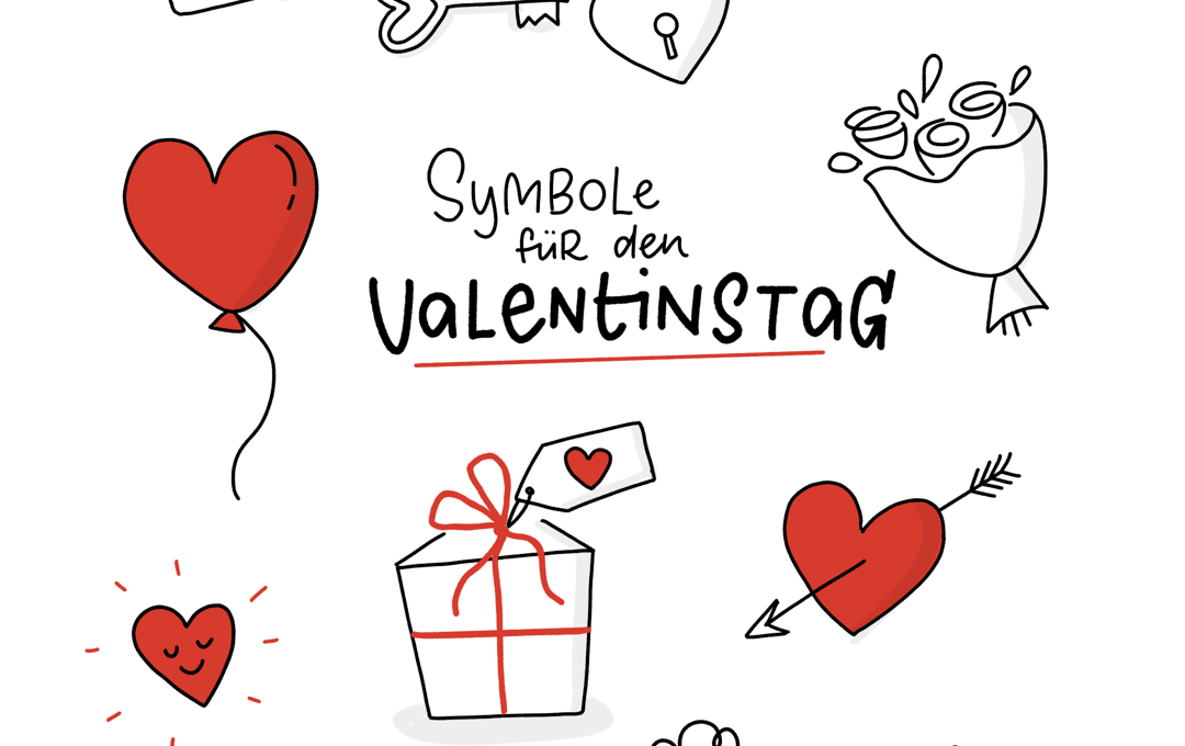Sketchnotes Vorlagen und Symbole für den Valentinstag
