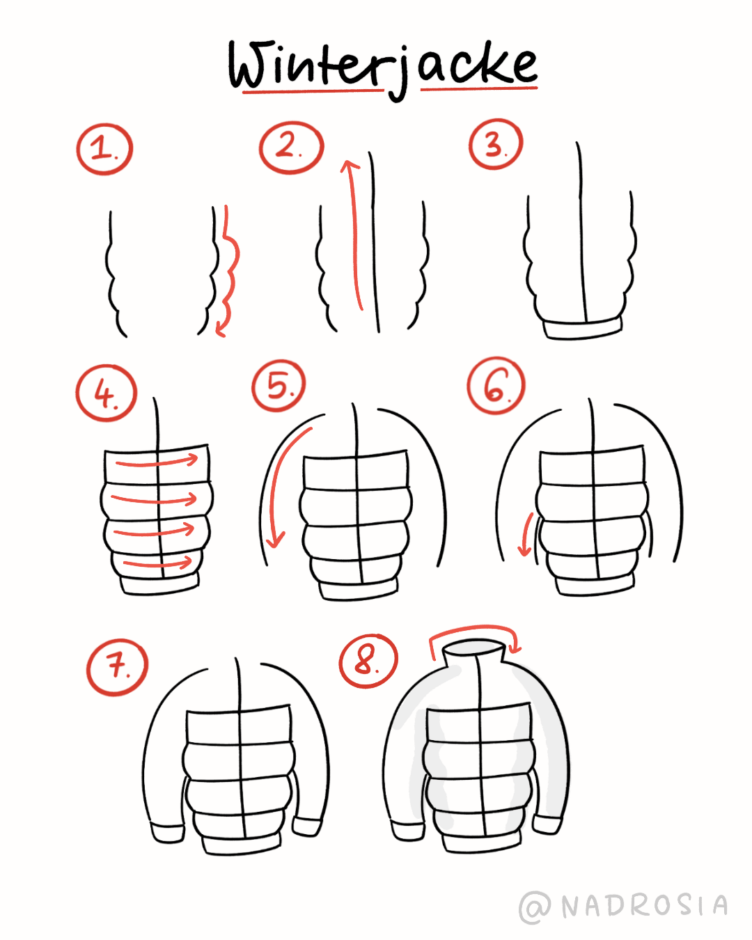 Schritt-für-Schritt-Anleitung zum Zeichnen einer Winterjacke