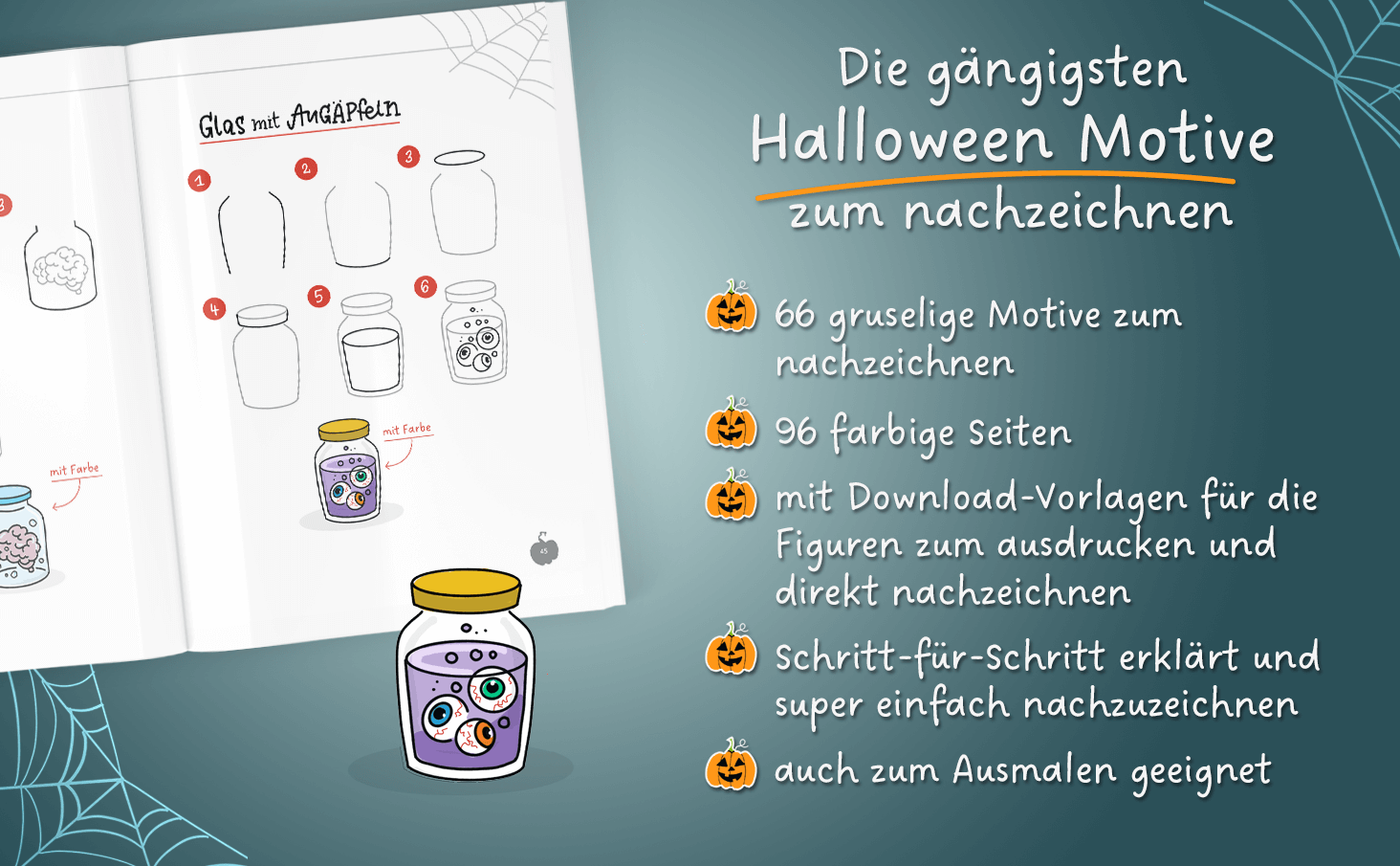 Eine aufgeschlagene Doppelseite aus dem Buch Einfache Dinge aus Kreisen zeichnen zeigt Schritt-für-Schritt-Anleitungen zum Zeichnen von Meeresmotiven. Auf der linken Seite wird das Zeichnen einer Krake erklärt: Von einem einfachen Kreis aus werden Tentakel ergänzt, bis schließlich eine detaillierte, lilafarbene Krake entsteht. Auf der rechten Seite wird ein Fisch gezeichnet: Beginnend mit einem Kreis werden Flossen, Schuppen und ein Gesicht hinzugefügt. Am unteren Rand sind verschiedene Varianten wie ein Kugelfisch und ein Goldfisch in einem Glas dargestellt. Die Illustrationen sind klar, einfach und spielerisch gehalten, ideal für Anfänger:innen