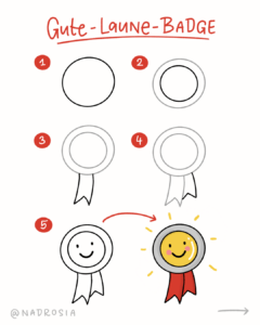 Sketchnotes Symbol Gute Laune Badge Schritt für Schritt zeichnen Anleitung